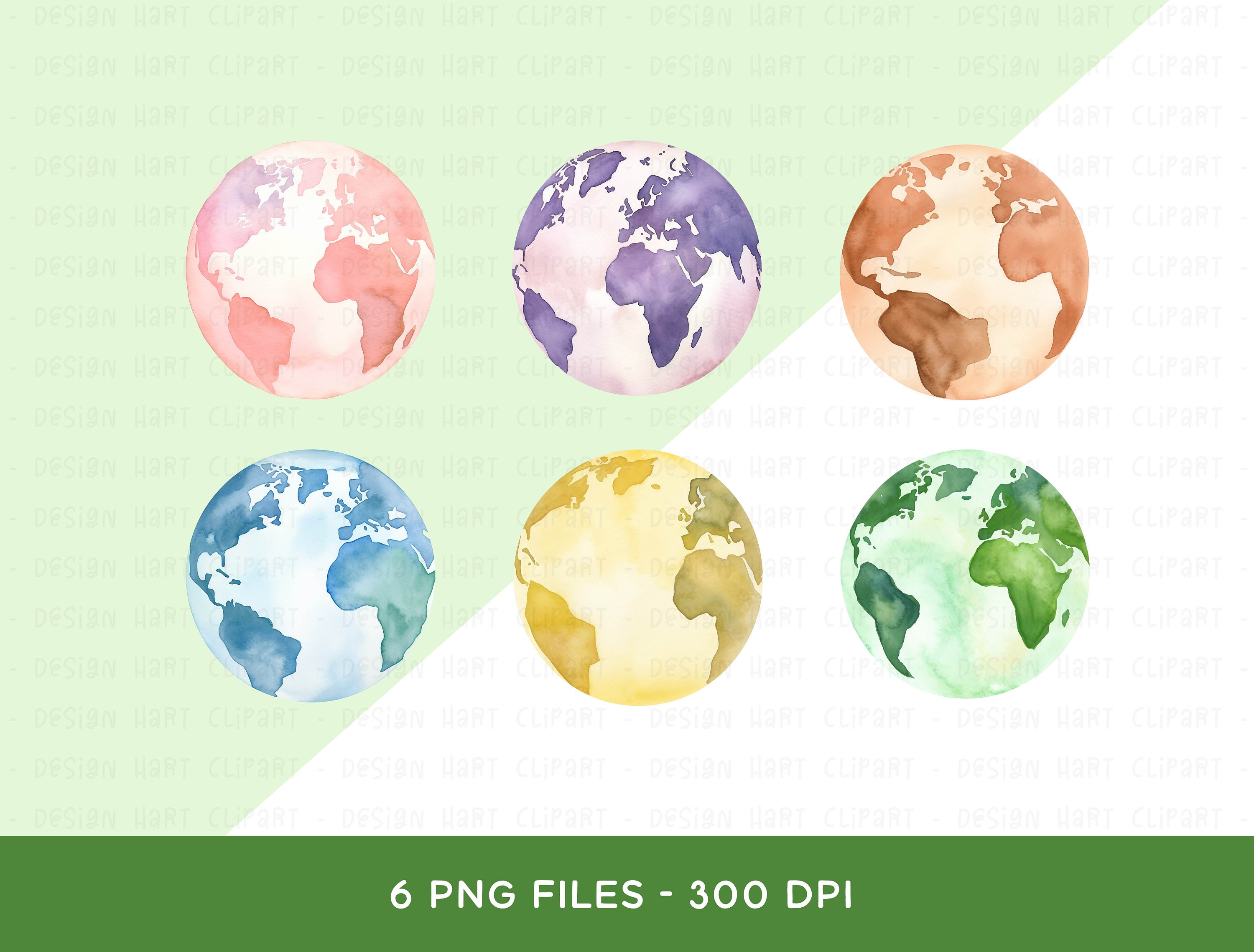 World Globe Clipart Bundle Colorful Pastel Earth Graphics, PNG