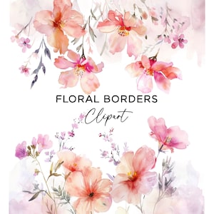 Clipart de borda floral, aquarela roxa laranja flores silvestres quadro de gota PNG para convite de aniversário de casamento Download digital comercial