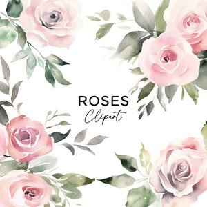 Dusty Rose Bouquet Clipart Bundle, Watercolor Floral Wedding Flowers PNG Roses Scrapbooking Digital Design Commercial Use Flower Download