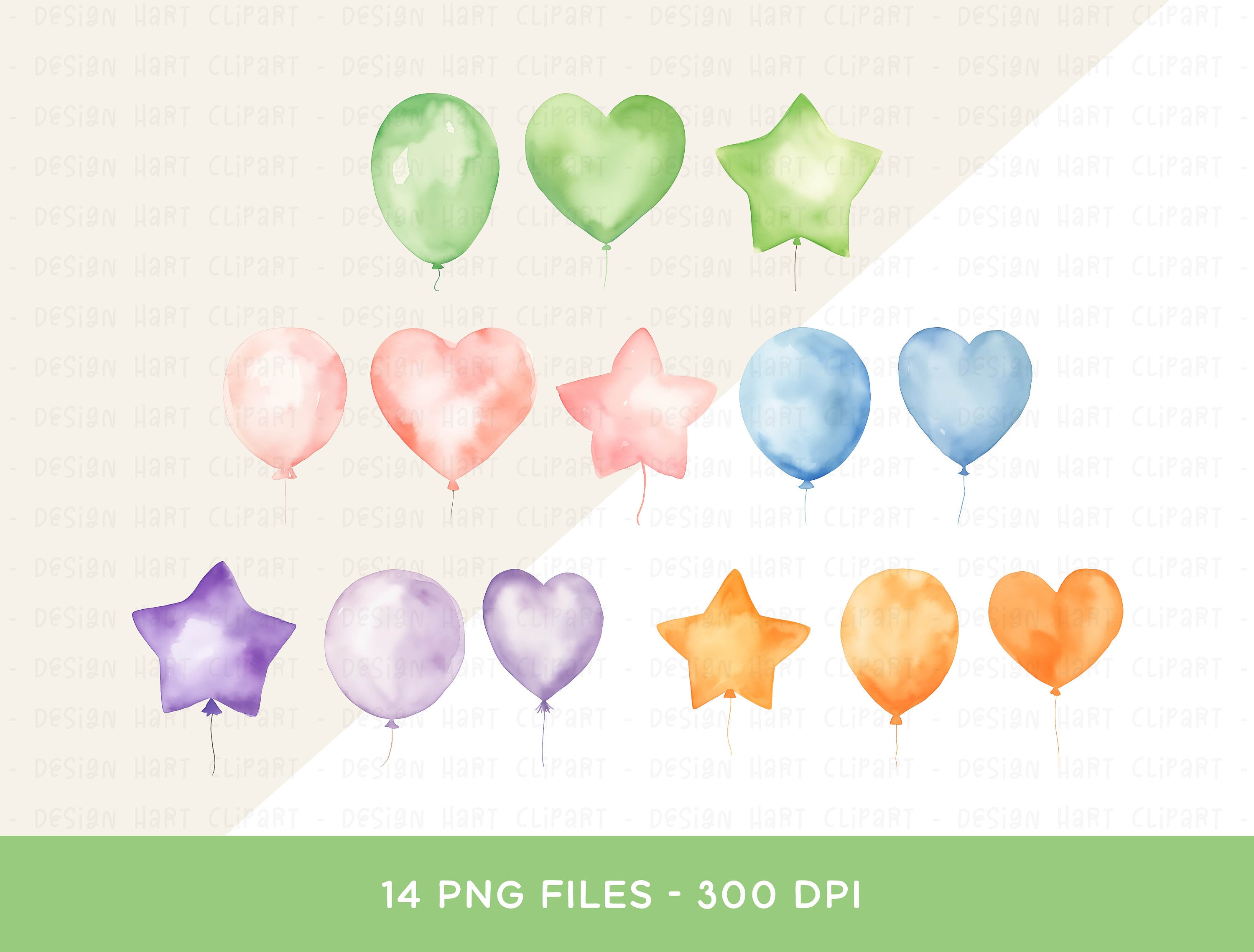 Balloon Clipart Bundle, Colorful Pastel Balloon Shapes Heart Star for ...