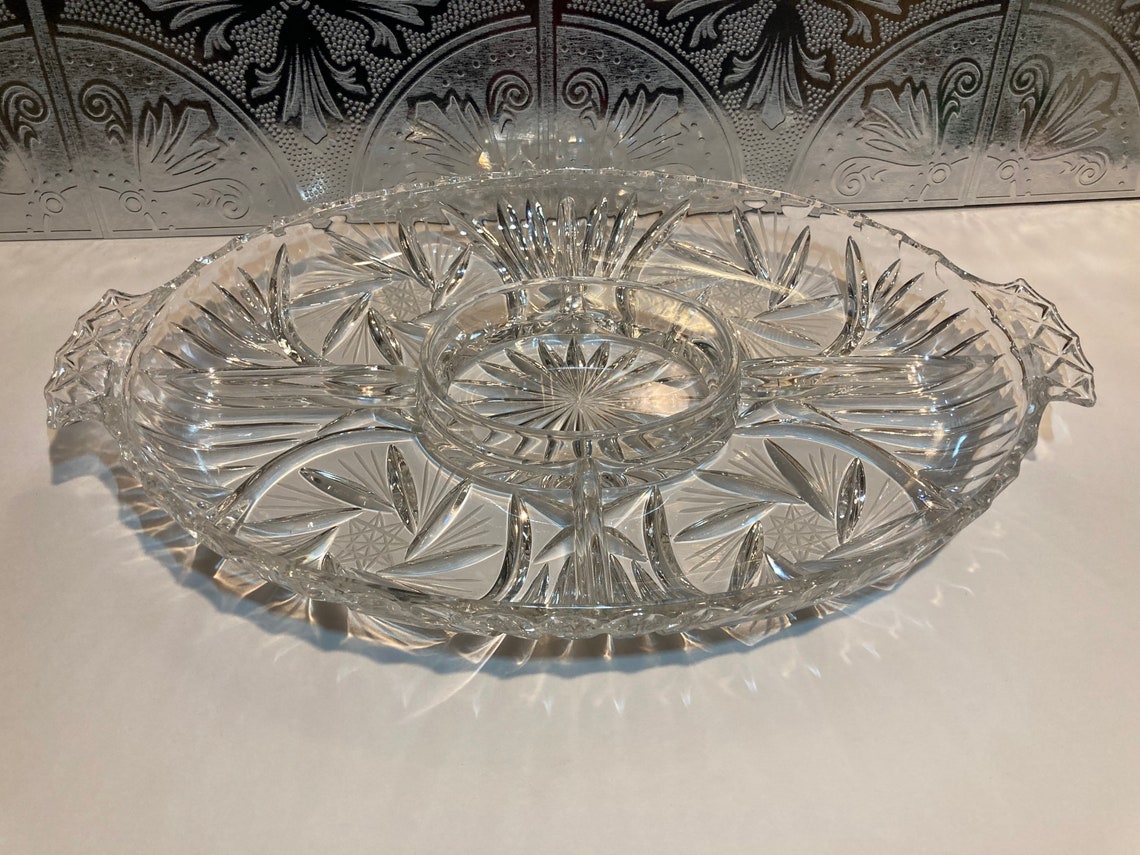 Vintage Lead Crystal Oval Serving Platter With Handles Etsy