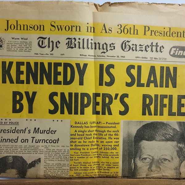 2 Original Newspapers. John F Kennedy Wins (1960) & Assignation (1963)