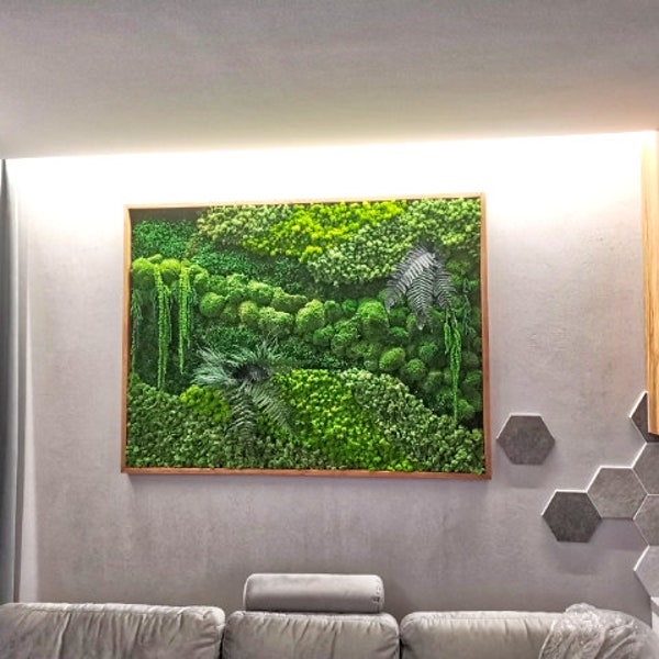 LARGE MOSS WALL / Gray Frame / House Jungle / Moss Wall Art / Large Moss Frame / 140x80 cm / Maintenance-free plant