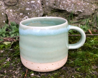 Ceramic coffee mug with handle handmade sage green natura style minimalist large cup 250 ml for tea/coffee/cappuccino/cocoa