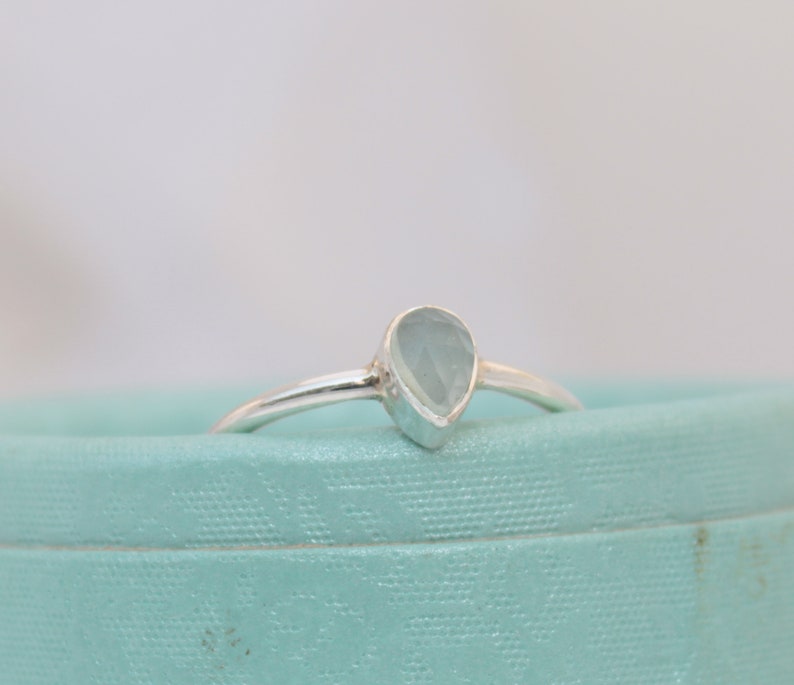 Natural Chalcedony Gemstone Ring Aqua Chalcedony Blue Gemstone Stacking Ring Aqua Chalcedony Gift Sagittarius Birthstone