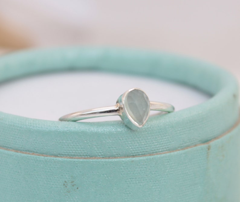 Natural Chalcedony Gemstone Ring Aqua Chalcedony Blue Gemstone Stacking Ring Aqua Chalcedony Gift Sagittarius Birthstone