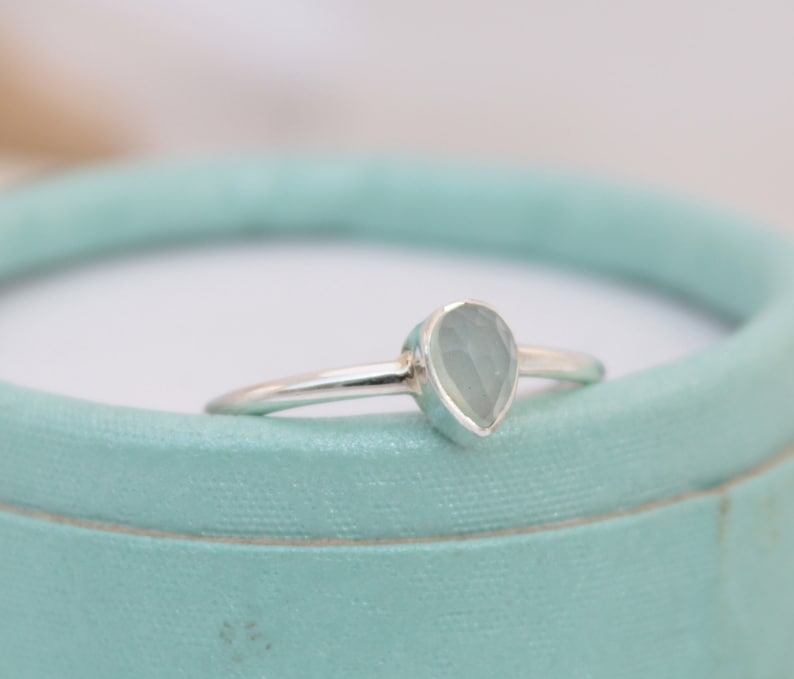 Natural Chalcedony Gemstone Ring Aqua Chalcedony Blue Gemstone Stacking Ring Aqua Chalcedony Gift Sagittarius Birthstone