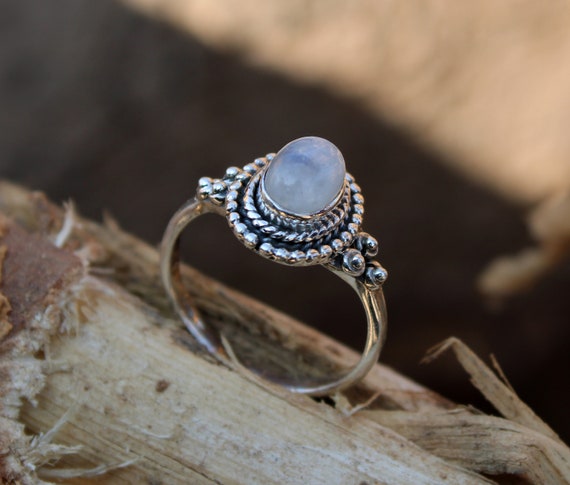 Rainbow Moonstone Ring - Lotus - Ice Imports