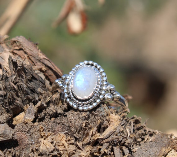 Sterling Silver Rainbow Moonstone June Birthstone Ring