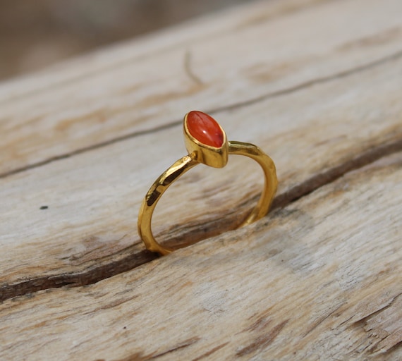 Natural Red Carnelian Ring Marquise Carnelian Ring Hammerd