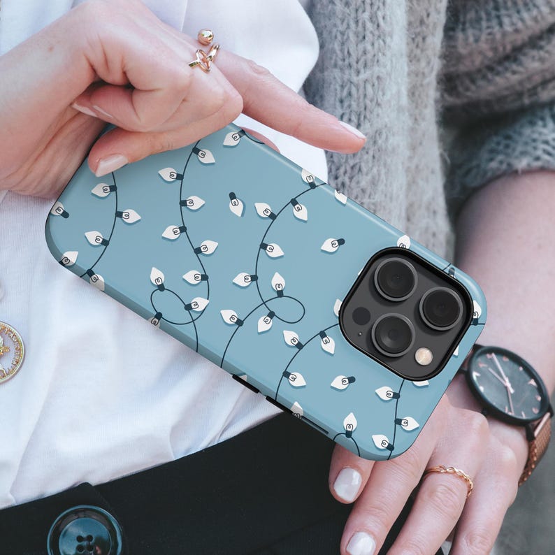 Christmas Lights Phone Case Blue TOUGH Cover Fit for iPhone 16 Pro Max