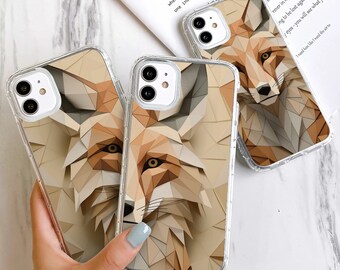 Fox Phone Case Geometric Origami Beige Cover fit for iPhone 17 Pro Max, 16e, 15 Plus, 14, 13, XS & Samsung S25, S24, A56, Pixel 10, 9, 8A