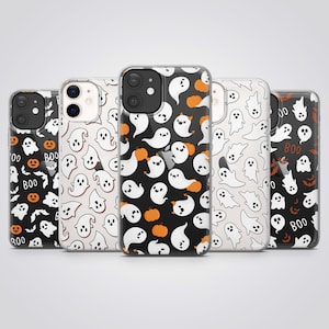 Niedliche Spooky Ghost Cover passend für iPhone 16 Pro Max, 15 Plus, 14, 13, 12, 11, XS & Samsung S25, S24, S23, A56, Pixel 9, 8A, 7