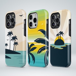 Palm Tree Phone Case Beach Sunset TOUGH Cover fit for iPhone 16 Pro Max, 15 Plus, 14, 13, 12, 11, XS & Samsung S25, S24, A56, Pixel 9, 8A, 7