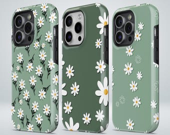 Daisy Phone Case Spring Flower Sage Green TOUGH Cover fit for iPhone, Samsung & Pixel