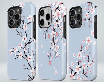 Cherry Blossom Phone Case Sakura Pastel Blue TOUGH Cover fit for iPhone, Samsung & Pixel