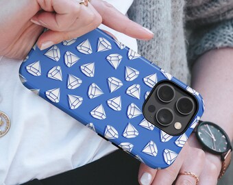 Elegant Blue Phone Case Diamond Pattern TOUGH Cover fit for iPhone, Samsung & Pixel