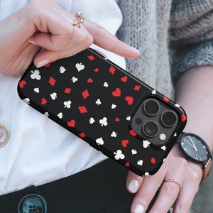 Custodia per telefono Poker Card Game Nero TOUGH Cover adatta per iPhone 16 Pro Max, 15 Plus, 14, 13, 12, 11, XS e Samsung S25, S24, A56, Pixel 9, 8A, 7
