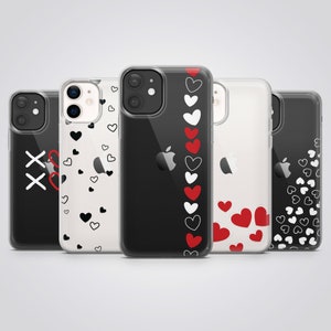 Custodia trasparente per telefono, motivo cuori minimalisti, adatta per iPhone 16 Pro Max, 15 Plus, 14, 13, 12, 11, XS e Samsung S25, S24, S23, A56, Pixel 9, 8A, 7