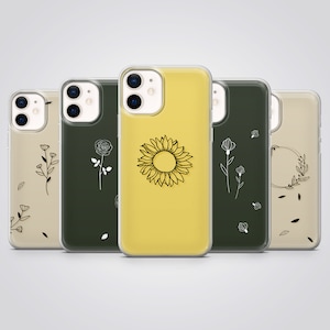 Custodia per telefono con motivo Line Art e motivo floreale minimalismo, adatta per iPhone 16 Pro Max, 15 Plus, 14, 13, 12, XS e Samsung S25, S24, S23, A56, Pixel 9, 8A, 7
