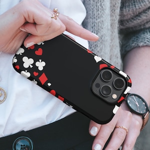 Étui de téléphone Poker minimalisme, noir, résistant, adapté pour iPhone 16 Pro Max, 15 Plus, 14, 13, 12, 11, XS et Samsung S25, S24, A56, Pixel 9, 8A, 7