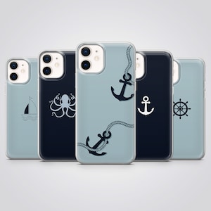 Custodia per telefono nautica con ancora marinaio, adatta per iPhone 16 Pro Max, 15 Plus, 14, 13, 12, 11, XS e Samsung S25, S24, S23, A56, Pixel 9, 8A, 7