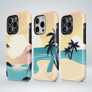 Beach Phone Case Palm Tree Sunset TOUGH Cover fit for iPhone 16 Pro Max, 15 Plus, 14, 13, 12, 11, XS & Samsung S25, S24, A56, Pixel 9, 8A, 7