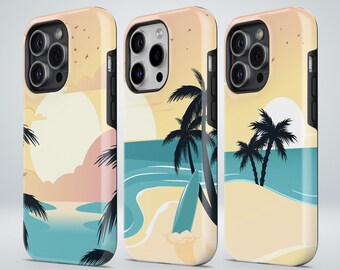 Beach Phone Case Palm Tree Sunset TOUGH Cover fit for iPhone 17 Pro Max, 16e, 15 Plus, 14, 13, XS & Samsung S25, S24, A56, Pixel 10, 9, 8A