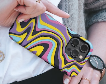 Groovy Phone Case Retro Swirl TOUGH Cover fit for iPhone 17 Pro Max, 16e, 15 Plus, 14, 13, 12, XS & Samsung S25, S24, A56, Pixel 10, 9, 8A