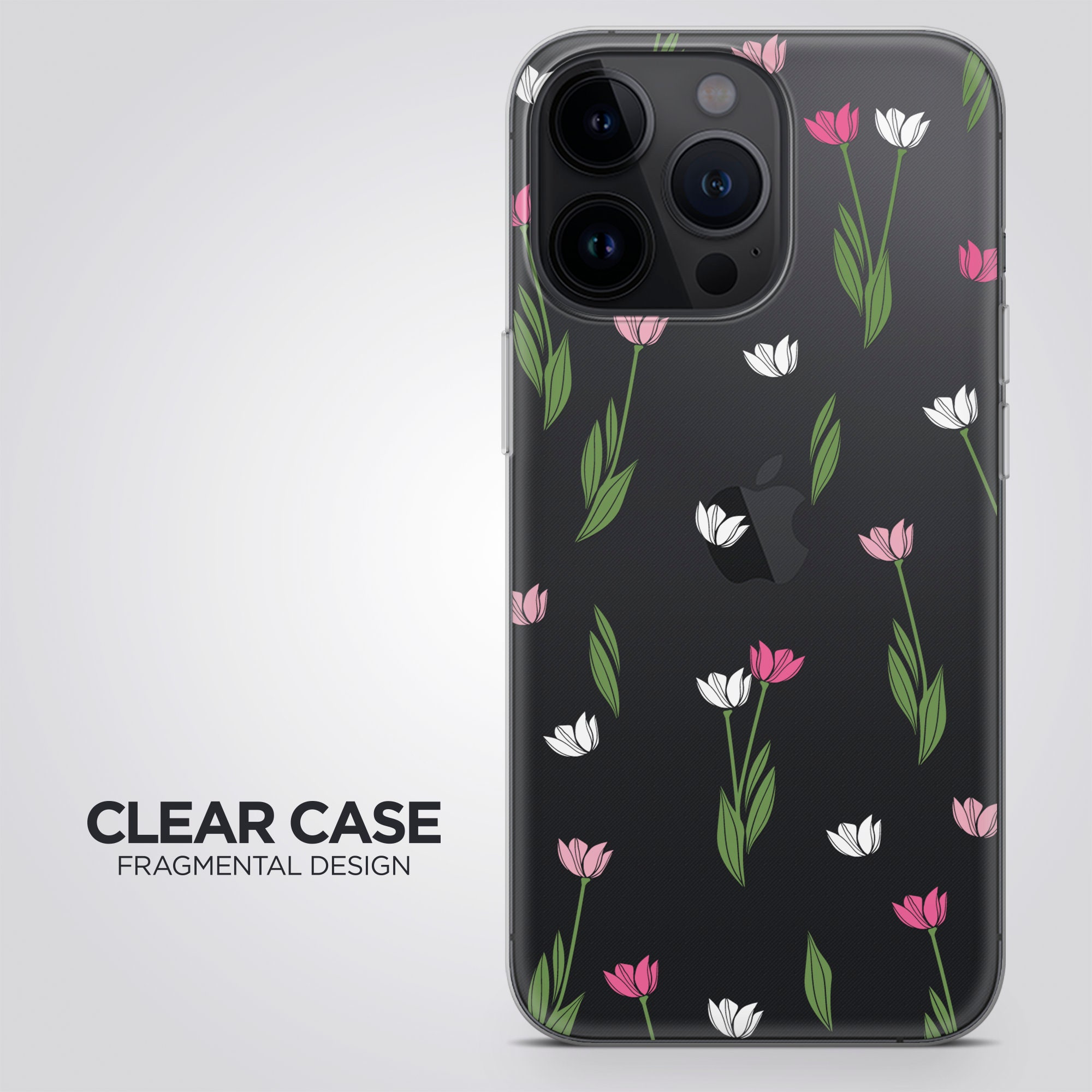 Clear Phone Case Cute Tulip Flower Cover Fit for iPhone 16