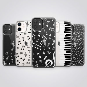 Clear Phone Case Music Notes Pattern Cover fit for iPhone 17 Pro Max, 16e, 15 Plus, 14, 13, XS & Samsung S25, S24, A56, Pixel 10, 9, 8A