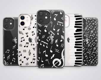 Custodia trasparente per telefono con motivo a note musicali adatta per iPhone 17 Pro Max, 16e, 15 Plus, 14, 13, 12, XS e Samsung S25, S24, A56, Pixel 10, 9, 8A