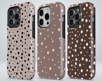 Polka Dot Phone Case Coffee Beige TOUGH Cover fit for iPhone 17 Pro Max, 16e, 15 Plus, 14, 13, XS & Samsung S25, S24, A56, Pixel 10, 9, 8A