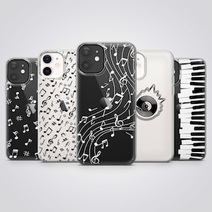 Custodia trasparente per telefono con note musicali in vinile adatta per iPhone 16 Pro Max, 15 Plus, 14, 13, 12, 11, XS e Samsung S25, S24, S23, A56, Pixel 9, 8A, 7
