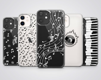 Custodia trasparente per telefono con note musicali in vinile adatta per iPhone 17 Pro Max, 16e, 15 Plus, 14, 13, 12, XS e Samsung S25, S24, A56, Pixel 10, 9, 8A