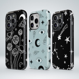 Astrology Phone Case Line Art Stars TOUGH Cover fit for iPhone 16 Pro Max, 15 Plus, 14, 13, 12, XS & Samsung S25, S24, A56, Pixel 9, 8A, 7