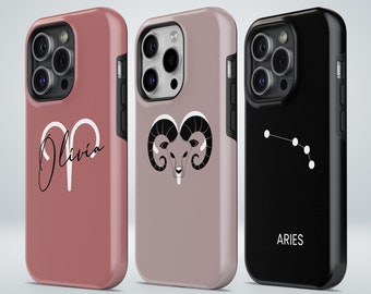 Aries Phone Case Custom Zodiac TOUGH Cover fit for iPhone 15 Pro Max, 14 Plus, 13, 12, 11, XR, XS & Samsung S23, S22, A54, A53, Pixel 8, 7