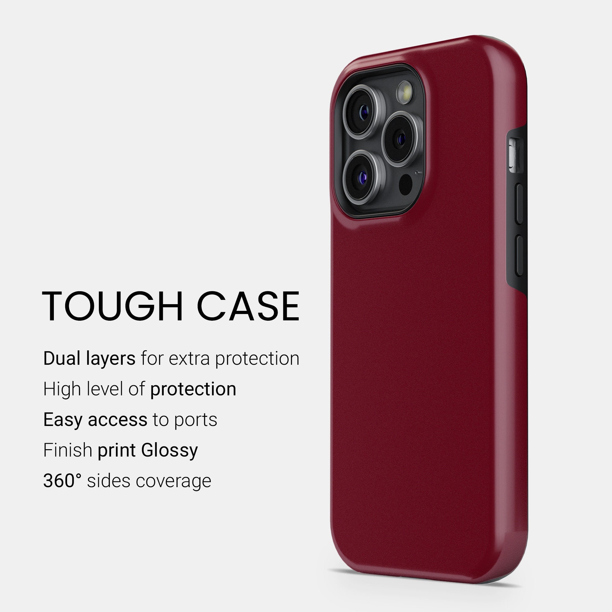 Bordeaux Phone Case Red Glossy TOUGH Cover Fit for iPhone 17 Pro