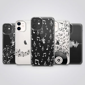 Klare Handyhülle Music Notes Hülle passend für iPhone 16 Pro Max, 15 Plus, 14, 13, 12, 11, XS & Samsung S25, S24, S23, A56, Pixel 9, 8, 7A