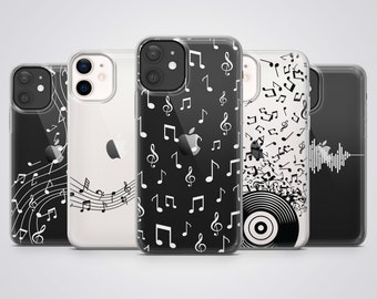 Cover trasparente per telefono con note musicali in vinile, compatibile con iPhone 17 Pro Max, 16e, 15 Plus, 14, 13, 12, XS e Samsung S25, S24, A56, Pixel 10, 9, 8A