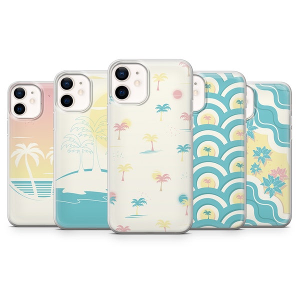 Summer Beach Phone Case Ocean Wave Palm Cover fit for iPhone 15 Pro Max, 14 Plus, 13, 12, 11, XR, XS & Samsung S24, S23, A54, Pixel 8, 7