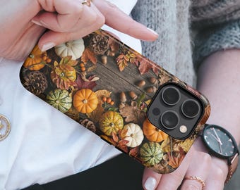 Autumn Phone Case Botany Leaves Fall Pumpkin TOUGH Cover fit for iPhone, Samsung & Pixel