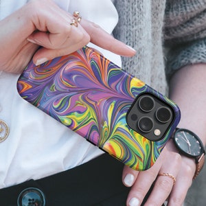 Rainbow Phone Case Swirl Trippy TOUGH Cover fit for iPhone 16 Pro Max, 15 Plus, 14, 13, 12, 11, XS & Samsung S25, S24, A56, Pixel 9, 8A, 7