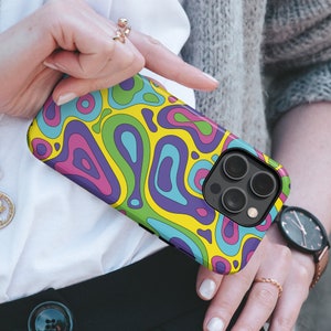 Funda para teléfono psicodélica con diseño de extraterrestre, resistente y compatible con iPhone 16 Pro Max, 15 Plus, 14, 13, 12, XS y Samsung S25, S24, A56, Pixel 9, 8A, 7