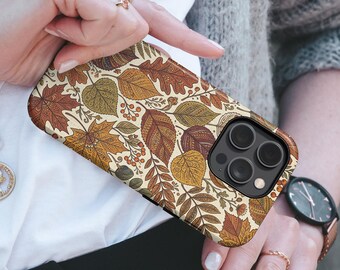Autumn Phone Case Botany Boho Leaves Fall TOUGH Cover fit for iPhone, Samsung & Pixel