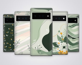 Coque de portable verte sauge et florale mignonne adaptée pour Google Pixel 8, 8A, 7A, 7, 6, iPhone 15 Pro Max, 14 Plus, 13, 12, 11, Samsung S24, S23, A54