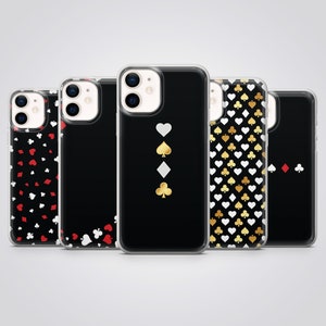 Étui pour téléphone poker, jeu de cartes minimalisme, compatible avec iPhone 16 Pro Max, 15 Plus, 14, 13, 12, 11, XS et Samsung S25, S24, A56, Pixel 9, 8A, 7