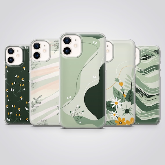 Custodia per telefono verde salvia con motivo floreale primaverile adatta per iPhone 17 Pro Max, 16e, 15 Plus, 14, 13, XS e Samsung S25, S24, A56, Pixel 10, 9, 8A - Italia