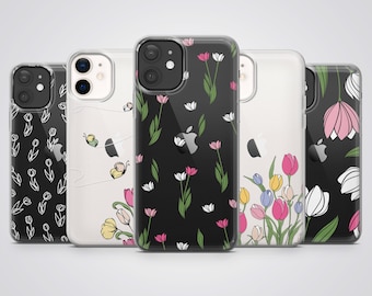 Clear Phone Case Cute Tulip Flower Cover Fit for iPhone 16