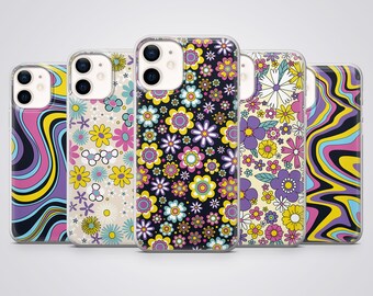 Retro Flower Phone Case Hippie Groovy Pattern Cover fit for iPhone, Samsung & Pixel